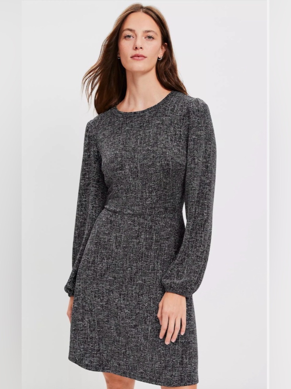 LOFT Metallic Gray Long-Sleeve Dress Size Medium Petite
